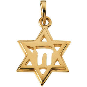 10k Yellow Gold 19x14mm Star of David Chai Pendant