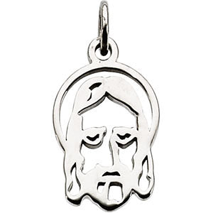 14k White Gold Silhouetted Face of Jesus Pendant