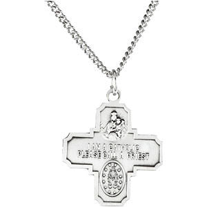 Sterling Silver 19x17.75mm Four-Way Cross Medal 18" Necklace