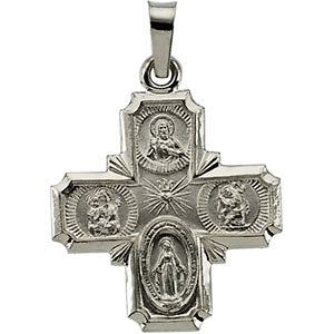 14k White Gold 18x18mm Four-Way Cross Medal