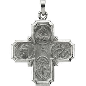 14k White Gold 25x24mm Four-Way Cross Medal