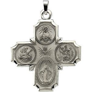 14k White Gold 30x29mm Four-Way Cross Medal