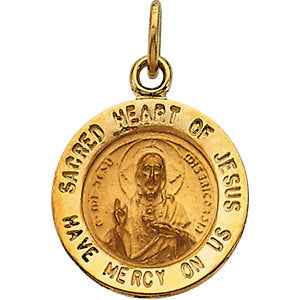 14k Yellow Gold 12mm Sacred Heart of Jesus Medal
