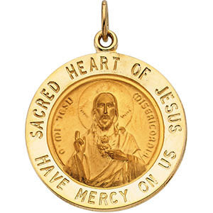 14k Yellow Gold 22mm Sacred Heart of Jesus Medal