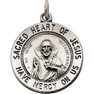 Sterling Silver 25mm Sacred Heart of Jesus 24" Necklace