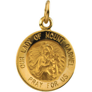 14k Yellow Gold 12mm Our Lady of Mount Carmel Medal Pendant