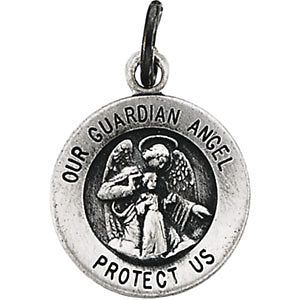 14k Yellow Gold 15mm Guardian Angel Medal
