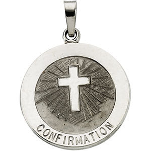 14k White Gold 18mm Confirmation Medal with Cross