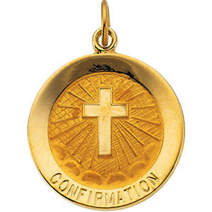 14k Yellow Gold 18mm Confirmation Medal with Cross