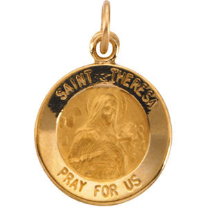 14k Yellow Gold 12mm Round St. Theresa Medal