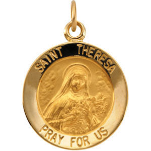 14k Yellow Gold 15mm Round St. Theresa Medal