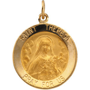 14k Yellow Gold 18mm Round St. Theresa Medal