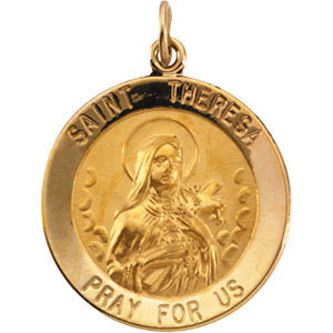 14k Yellow Gold 22mm Round St. Theresa Medal