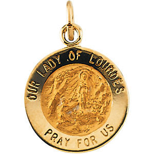 14k Yellow Gold 12mm Round Our Lady of Lourdes Medal