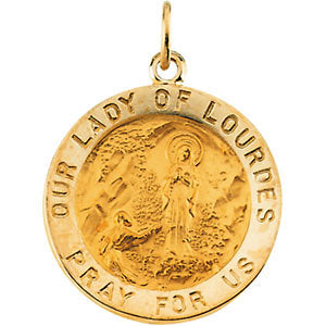 14k Yellow Gold 18.25mm Round Our Lady of Lourdes Medal