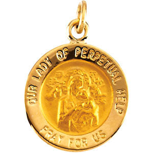 14k Yellow Gold 12mm Round Our Lady of Perpetual Help Medal