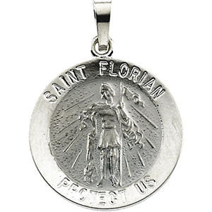 14k White Gold 18mm Round St. Florian Medal