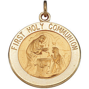 Round First Holy Communion Medal in 14k Yellow Gold