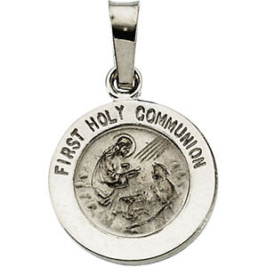 Round First Holy Communion Medal in 14k White Gold