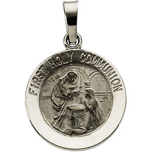Round First Holy Communion Medal in 14k White Gold