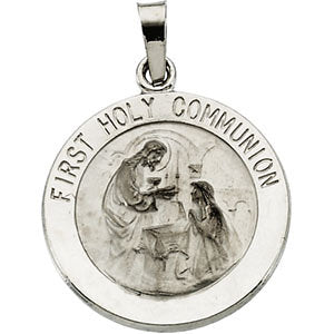14k White Gold 18mm First Communion Medal