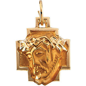 14k Yellow Gold 12x12mm Face of Jesus Pendant