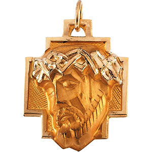 14k Yellow Gold 18x16mm Face of Jesus Pendant