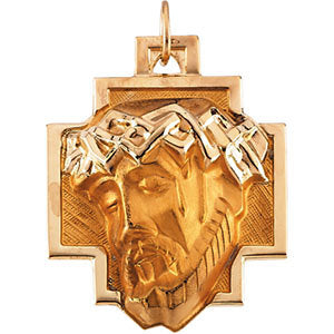 14k Yellow Gold 24x23mm Face of Jesus Pendant