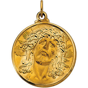 14k Yellow Gold 21mm Round Face of Jesus (Ecce Homo) Medal