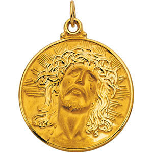 14k Yellow Gold 23mm Round Face of Jesus (Ecce Homo) Medal
