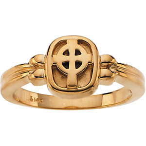 14k Yellow Gold Celtic Cross Ring, Size 7