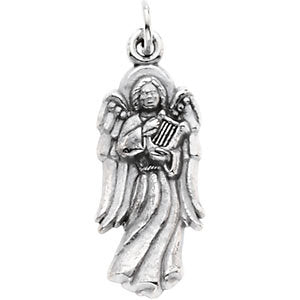 14k White Gold 21x9mm Angel with Harp Pendant