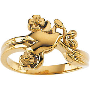 14k White Gold Holy Spirit Dove & Floral-Inspired Ring, Size 7