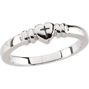 14k White Gold Heart with Cross Chastity Ring Size 5