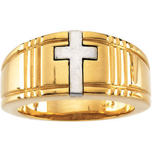 14k White/Yellow Gold Cross Duo Ring, Size 10