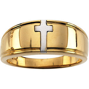 14k White/Yellow Gold Religious Cross Ring Duo, Size 6
