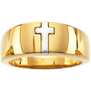 10k Yellow Gold & White Cross Band, Size 7