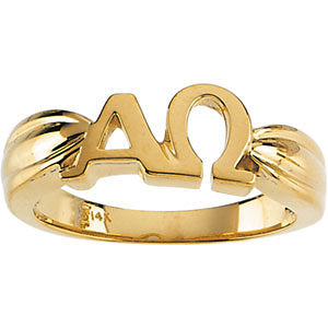 18k Yellow Gold Alpha Omega Ring, Size 6