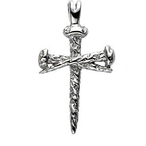 Sterling Silver 24x43mm Nail Design Cross Pendant