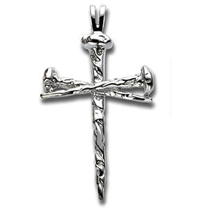 Sterling Silver 24x34mm Nail Design Cross Pendant